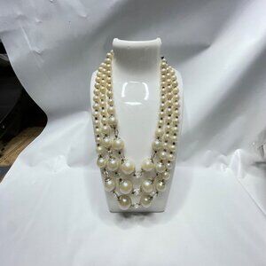 Graduated Faux Pearl Necklace Three Strand Vtg Runway Large